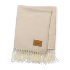 Everlasting Herringbone Throw Blanket with Fringe Laser Engraving - Cream - View 2