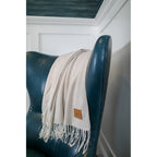Everlasting Herringbone Throw Blanket with Fringe Laser Engraving - Cream - View 3