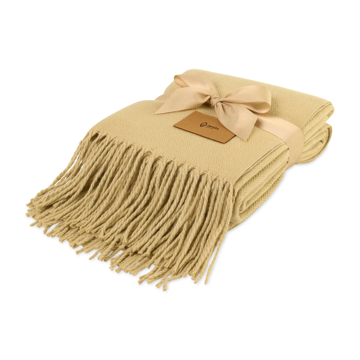 Everlasting Herringbone Throw Blanket with Fringe Laser Engraving - Fawn Herringbone - View 1