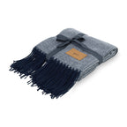 Everlasting Herringbone Throw Blanket with Fringe Laser Engraving - Navy Blue - View 1