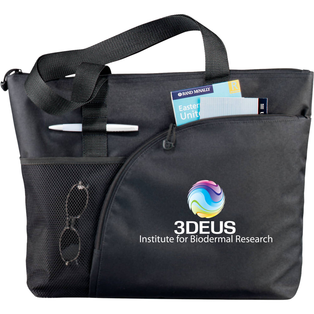 Excel Sport Zippered Business Tote with ID Window Embroidery - Black - Front 2
