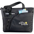 Excel Sport Zippered Business Tote with ID Window Embroidery - Black - Front