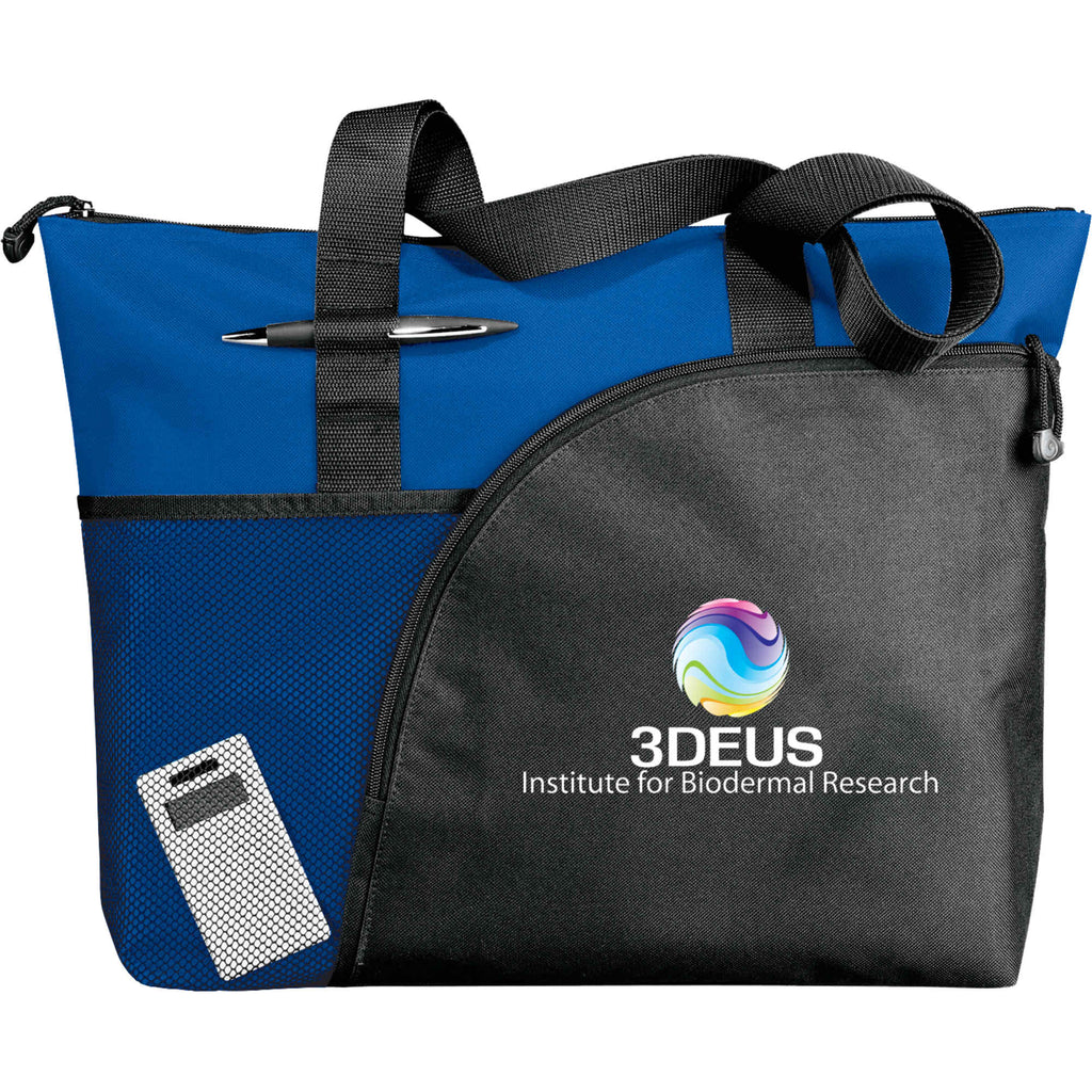 Excel Sport Zippered Business Tote with ID Window Embroidery - Royal - Front 2