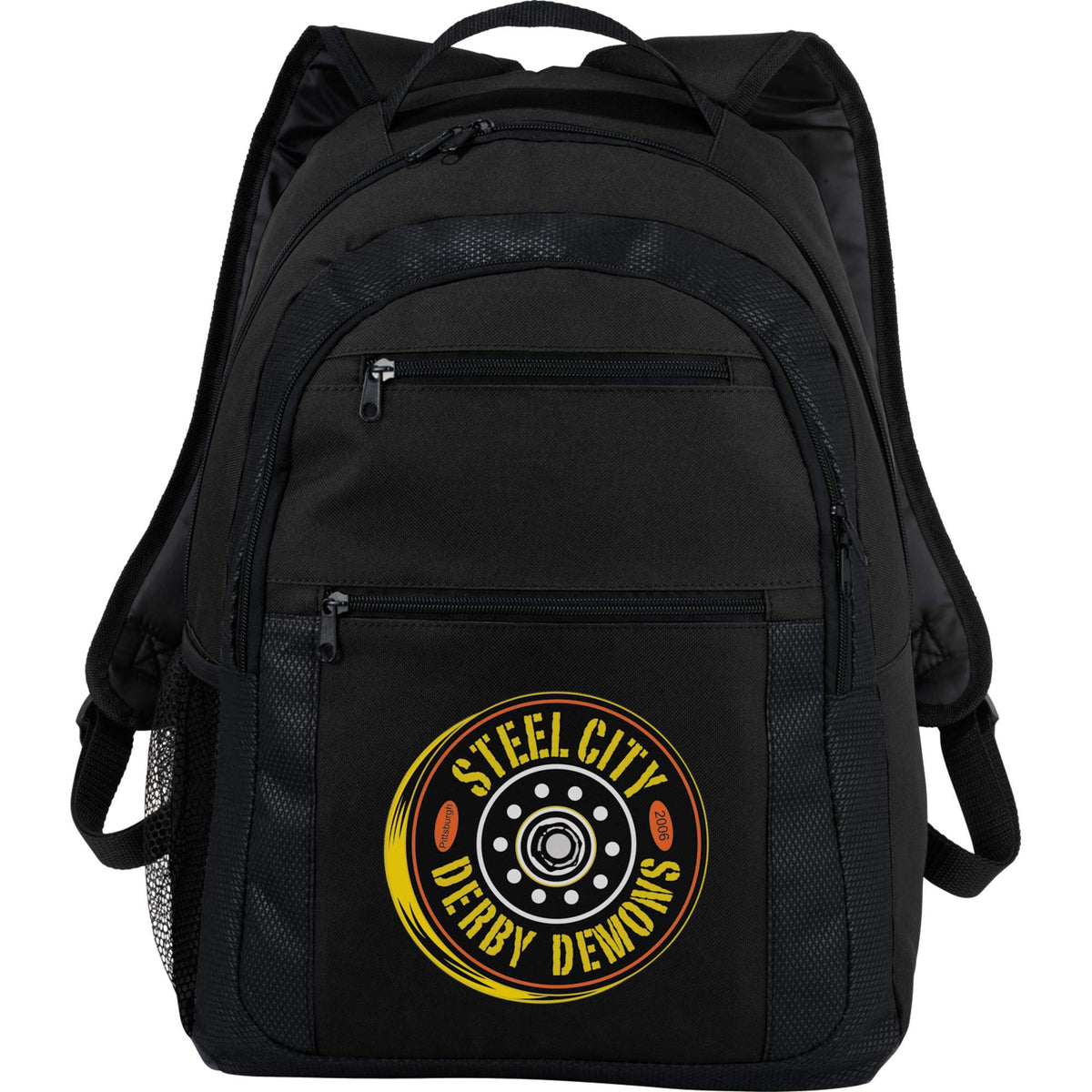 Executive Laptop Backpack with Organizer Panel, 15 Inch Full Color - Black - Front