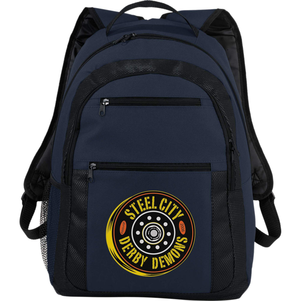 Executive Laptop Backpack with Organizer Panel, 15 Inch Full Color - Navy - Front