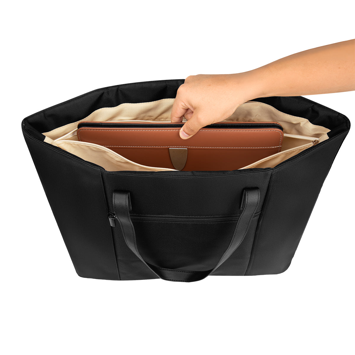 Executive Laptop Tote Bag in Recycled PET Full Color - Black - Middle_Pocket
