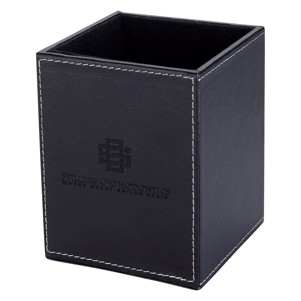 Executive Pen and Pencil Cup - Black - Debossing