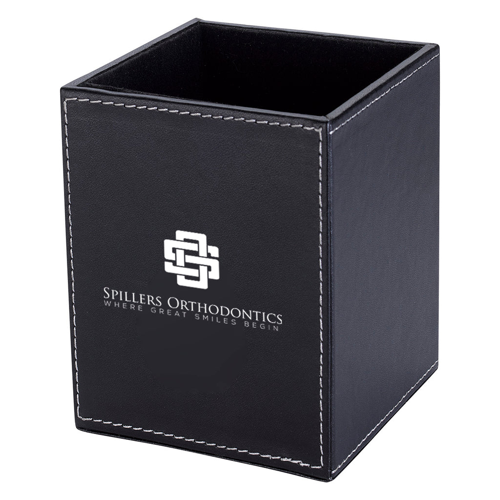Executive Pen and Pencil Cup - Black - Silk Screen