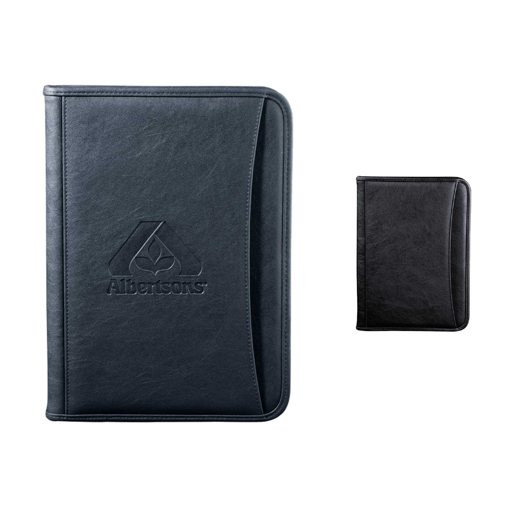 Executive Zippered Padfolio in Recycled Leather - Blue - Front Group