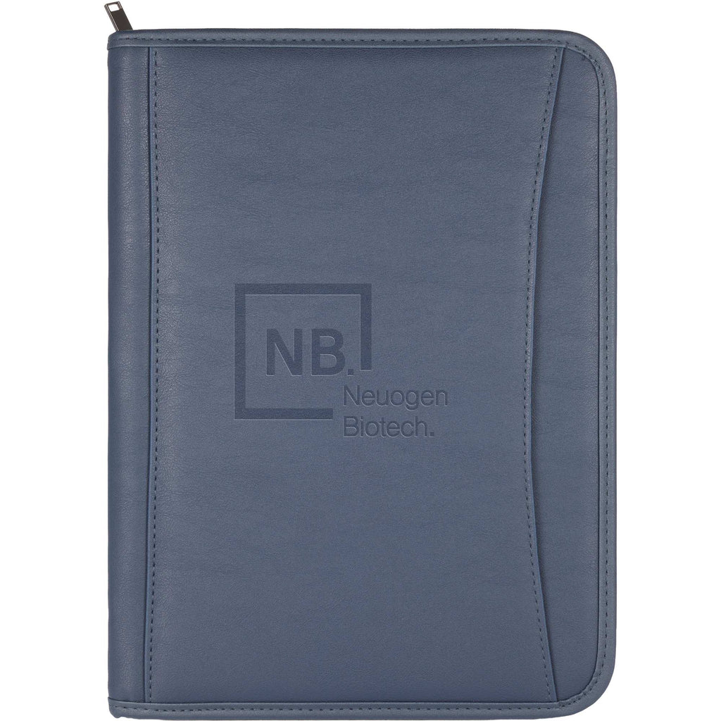 Executive Zippered Padfolio in Recycled Leather Debossing - Blue - Front 2