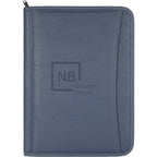 Executive Zippered Padfolio in Recycled Leather Debossing - Blue - Front 2