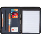 Executive Zippered Padfolio in Recycled Leather Debossing - Blue - Front 3