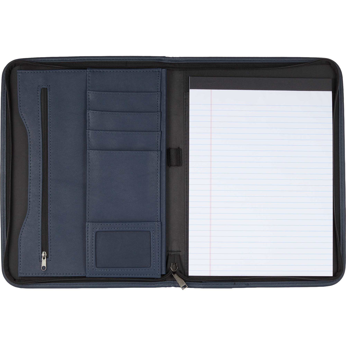 Executive Zippered Padfolio in Recycled Leather Debossing - Blue - Front 4