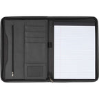 Executive Zippered Padfolio in Recycled Leather Transfer - Black - Front 4