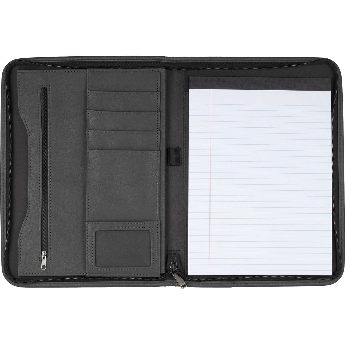 Executive Zippered Padfolio in Recycled Leather Transfer - Black - Front 4