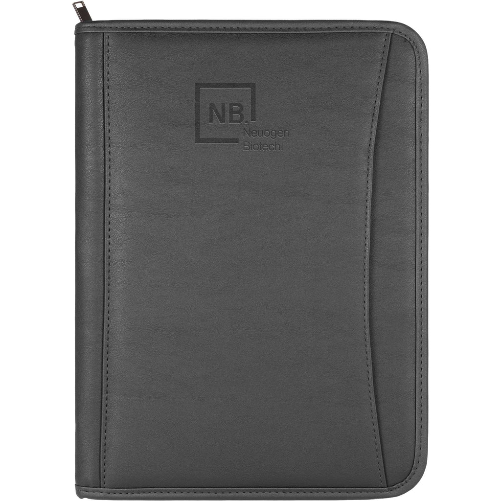 Executive Zippered Padfolio in Recycled Leather Transfer - Black - Front