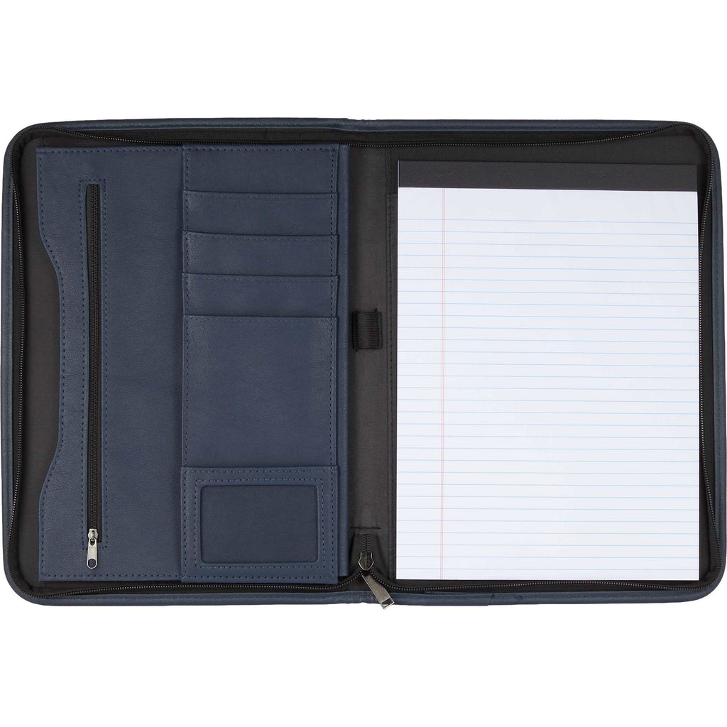 Executive Zippered Padfolio in Recycled Leather Transfer - Blue - Front 4