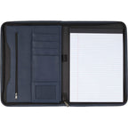 Executive Zippered Padfolio in Recycled Leather Transfer - Blue - Front 4