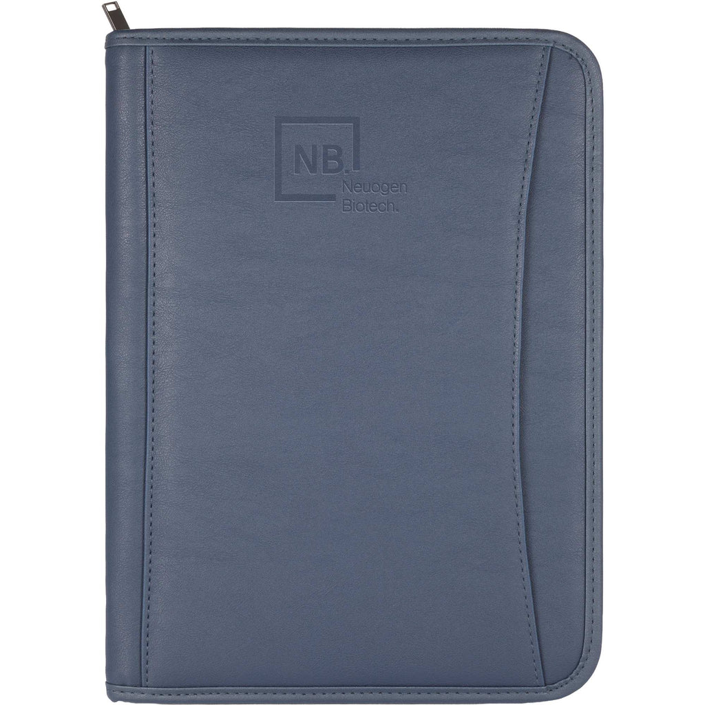 Executive Zippered Padfolio in Recycled Leather Transfer - Blue - Front