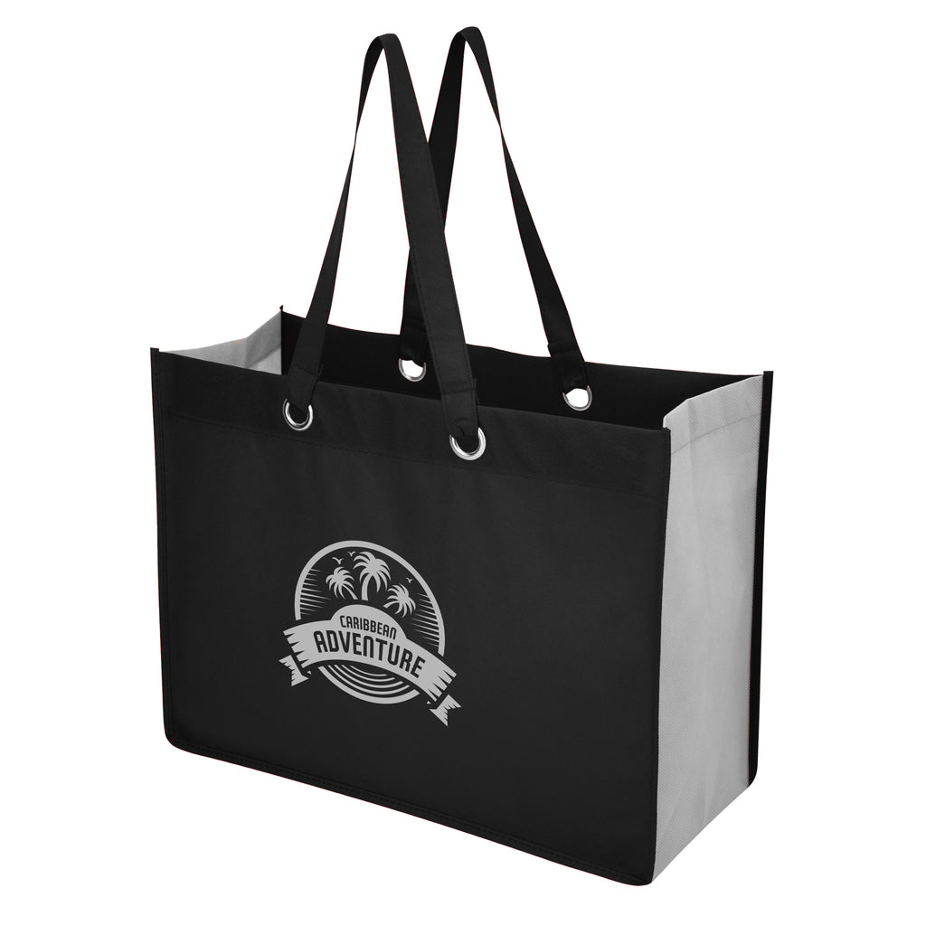 Expo Recycled Shopper Tote Bag, Non-Woven - Black - Silk Screen
