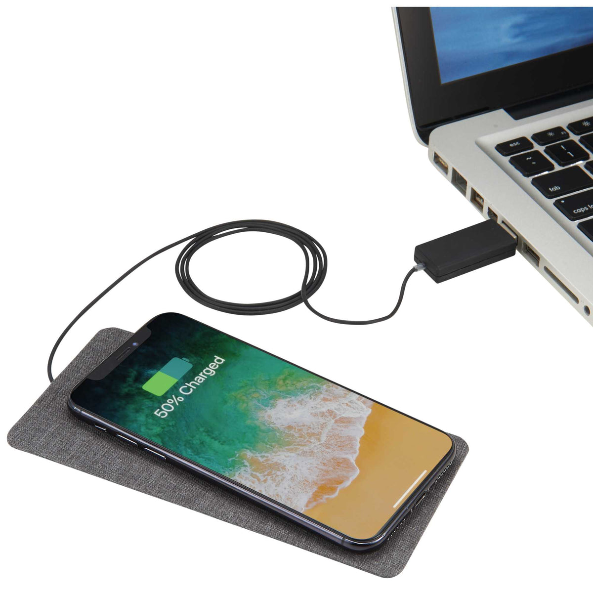 Fabric-Covered Ultra Thin Wireless Charger Transfer - Gray - Photo 2