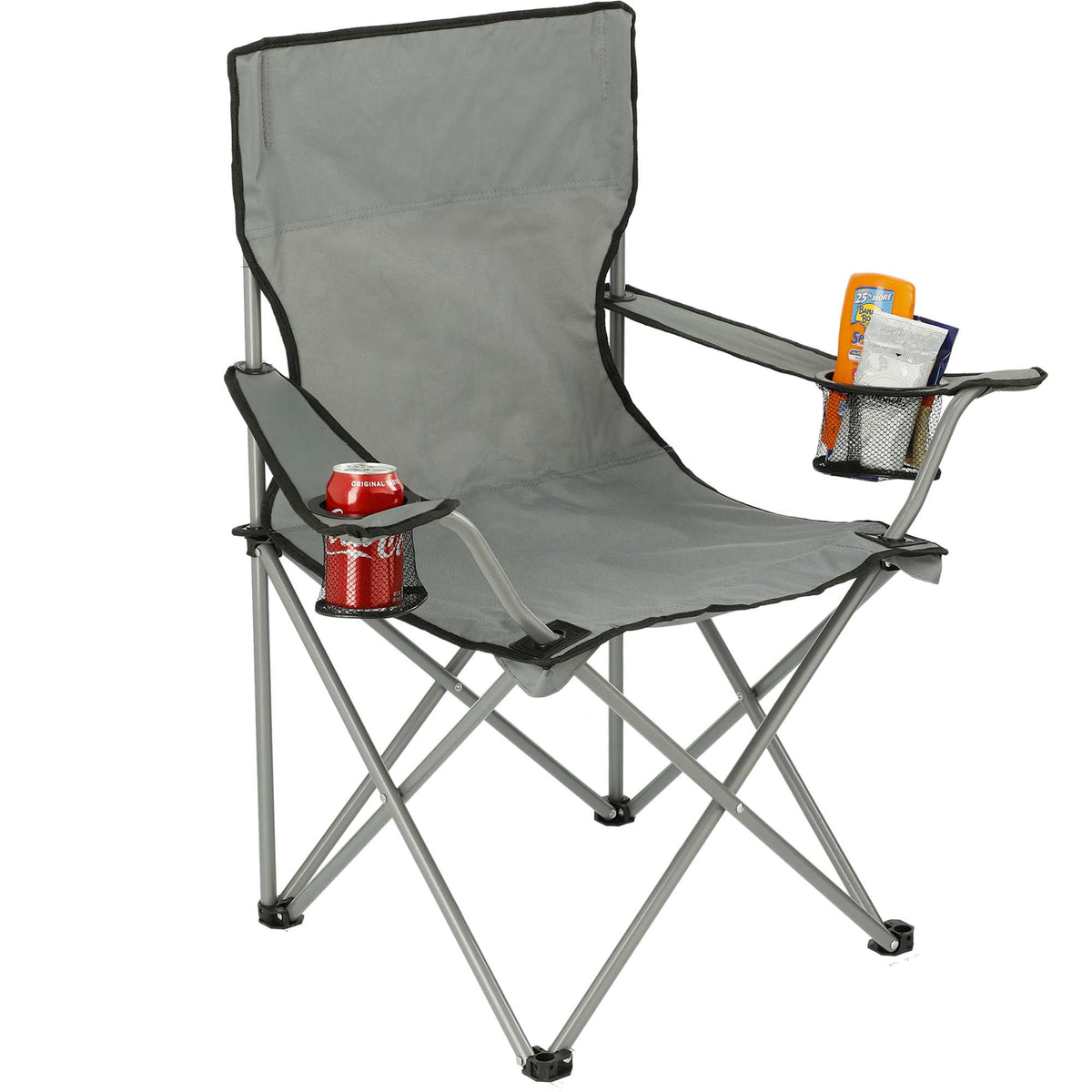 Fanatic Folding Event Chair with Cup Holders - Gray - Right Angle