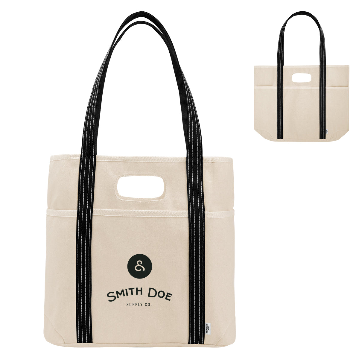 Farm Stand Cotton Canvas Dual Handle Tote, 14 oz - Natural with Black - Silk Screen