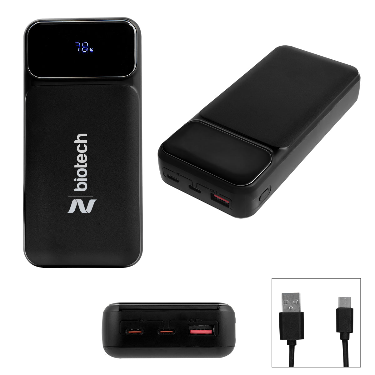 Fast Charge Laptop Power Bank, 65W and 20,000 mAh Full Color - Black - Silk Screen