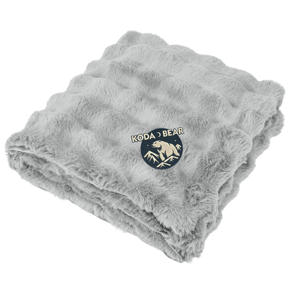 Faux Fur Bubble Blanket in Recycled PET - Gray - Embroidery