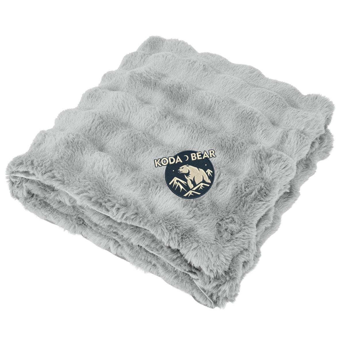Faux Fur Bubble Blanket in Recycled PET - Gray - Embroidery