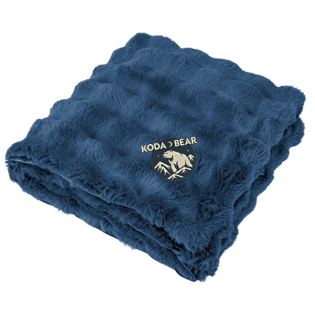 Faux Fur Bubble Blanket in Recycled PET - Navy - Embroidery