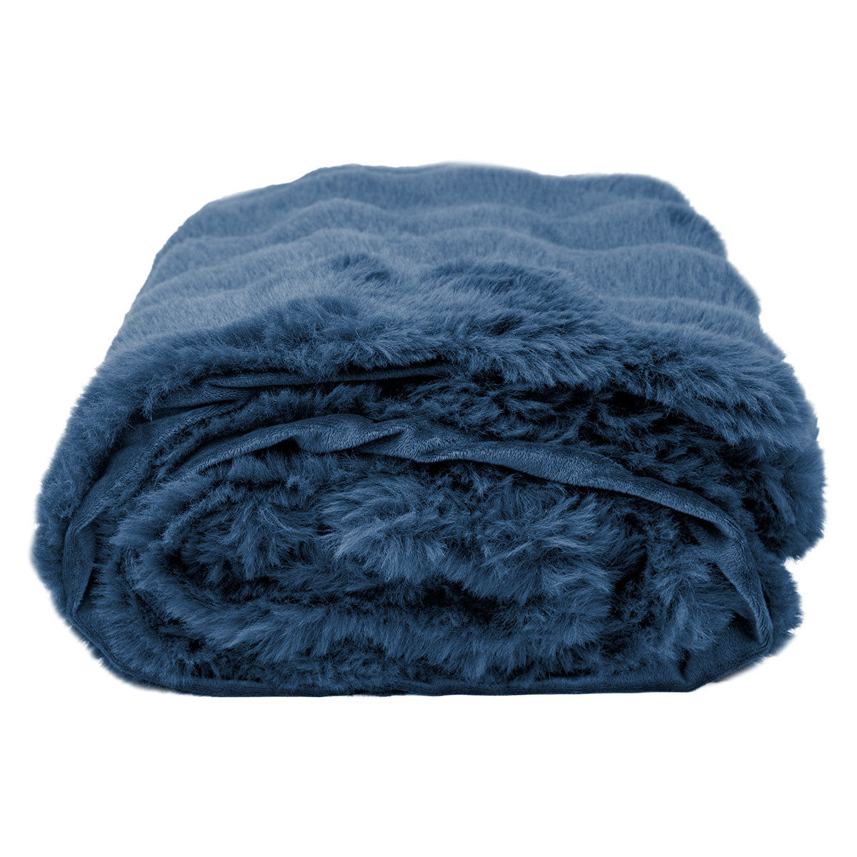 Faux Fur Bubble Blanket in Recycled PET - Navy - Side
