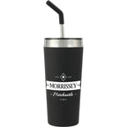 Faye Insulated Tumbler with Steel Straw, 20 oz - Black - Front
