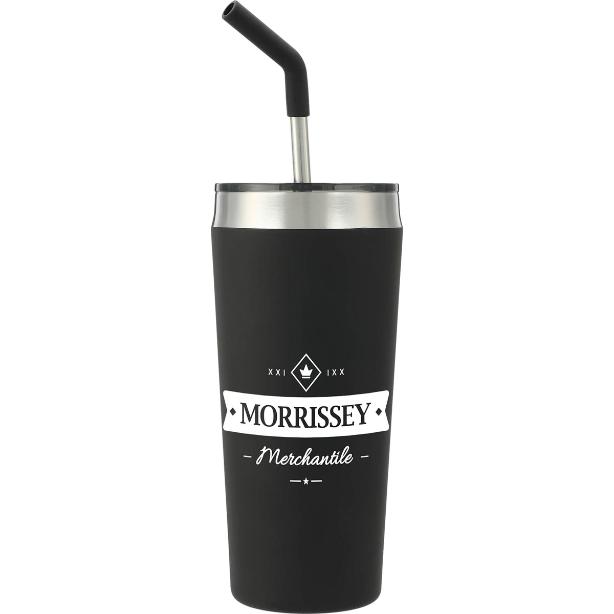Faye Insulated Tumbler with Steel Straw, 20 oz - Black - Front