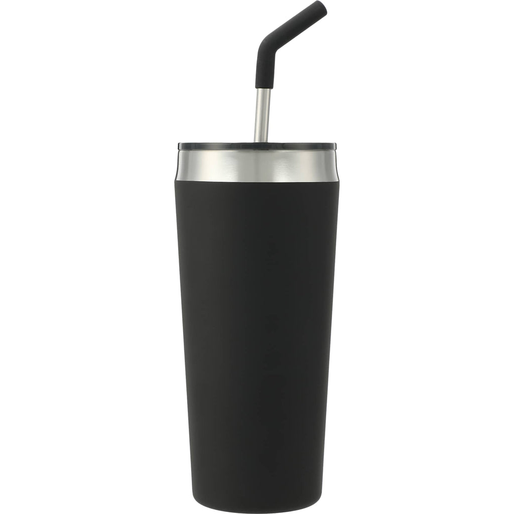 Faye Insulated Tumbler with Steel Straw, 20 oz Laser Engraving - Black - Back