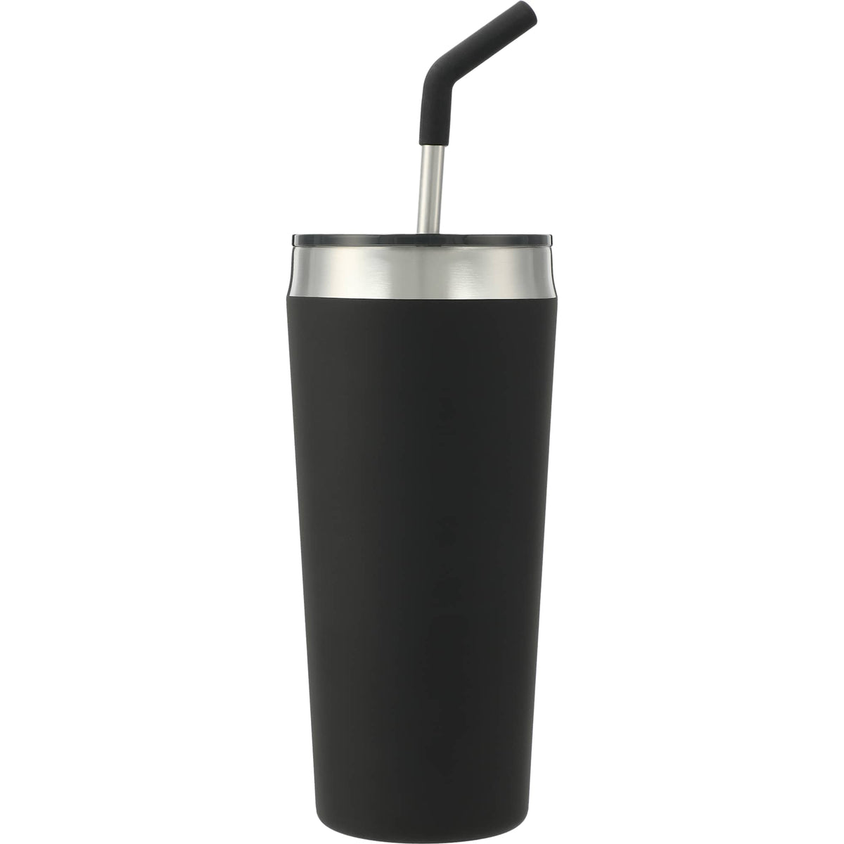 Faye Insulated Tumbler with Steel Straw, 20 oz Laser Engraving - Black - Back