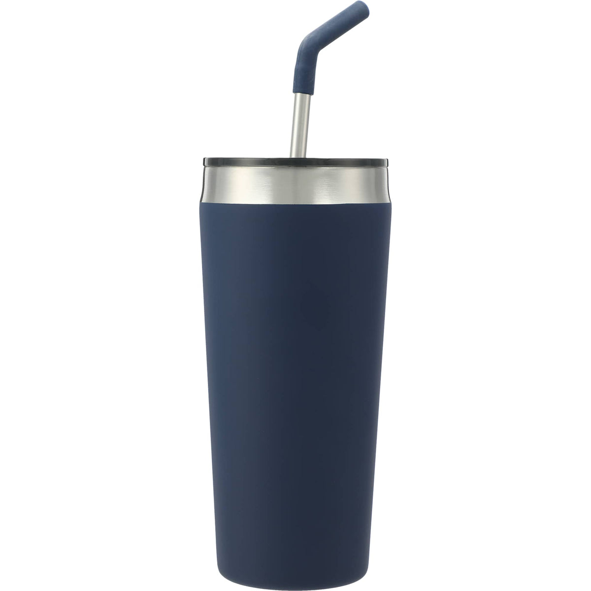 Faye Insulated Tumbler with Steel Straw, 20 oz Laser Engraving - Navy - Back