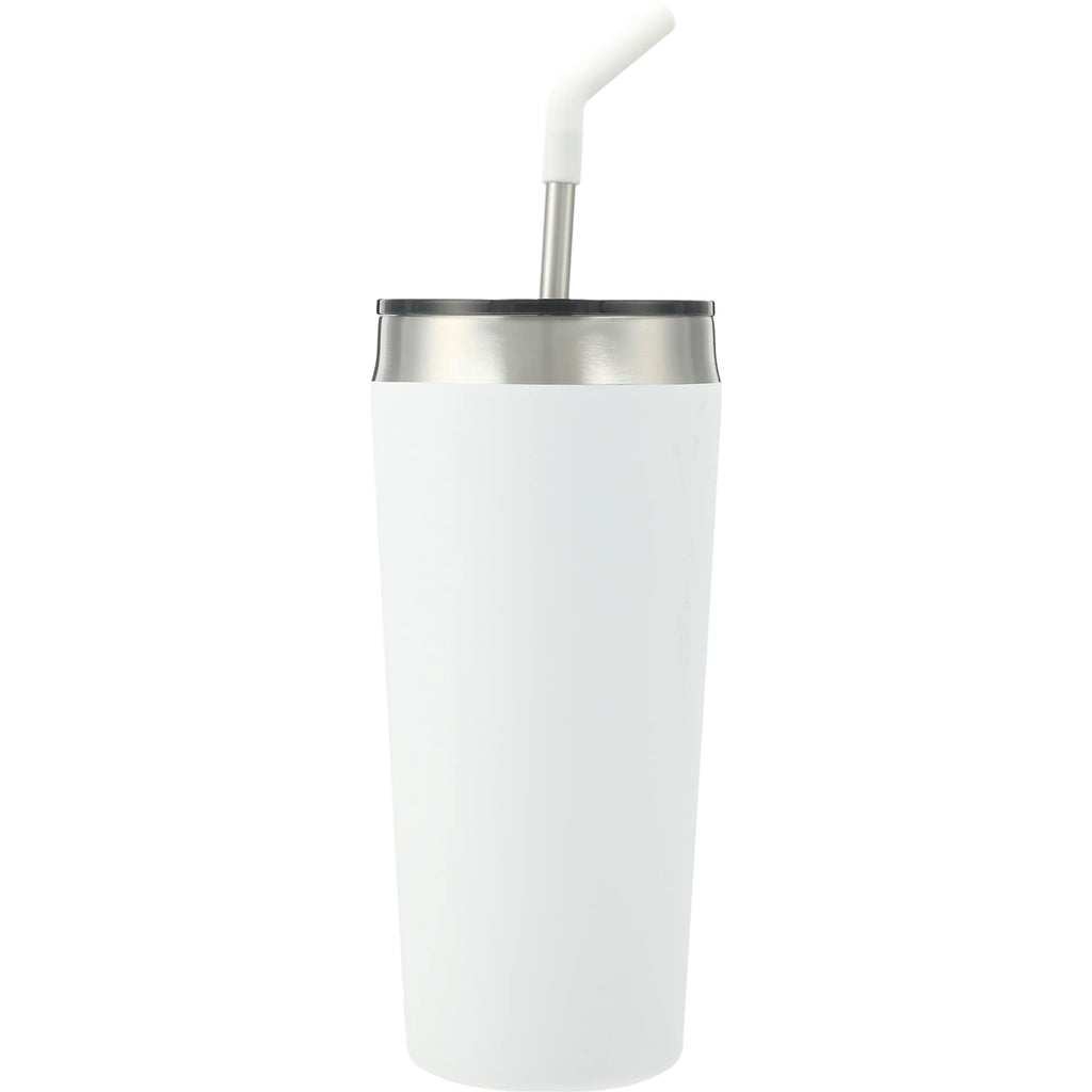 Faye Insulated Tumbler with Steel Straw, 20 oz - White - Back