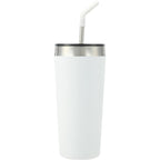 Faye Insulated Tumbler with Steel Straw, 20 oz - White - Back