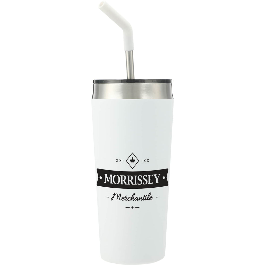 Faye Insulated Tumbler with Steel Straw, 20 oz - White - Front
