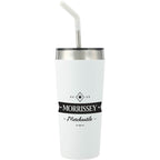 Faye Insulated Tumbler with Steel Straw, 20 oz - White - Front