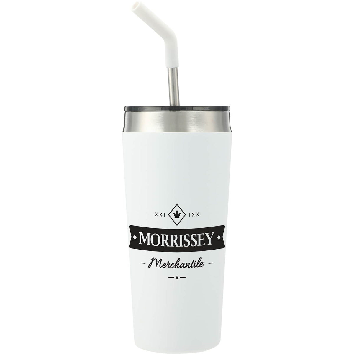 Faye Insulated Tumbler with Steel Straw, 20 oz - White - Front