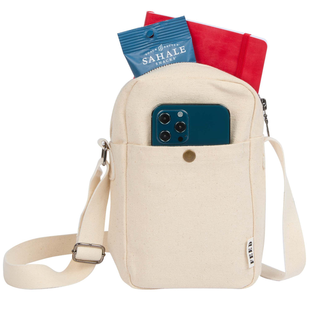 FEED Crossbody Bag in GOTS Organic Cotton - Natural - Front Propped