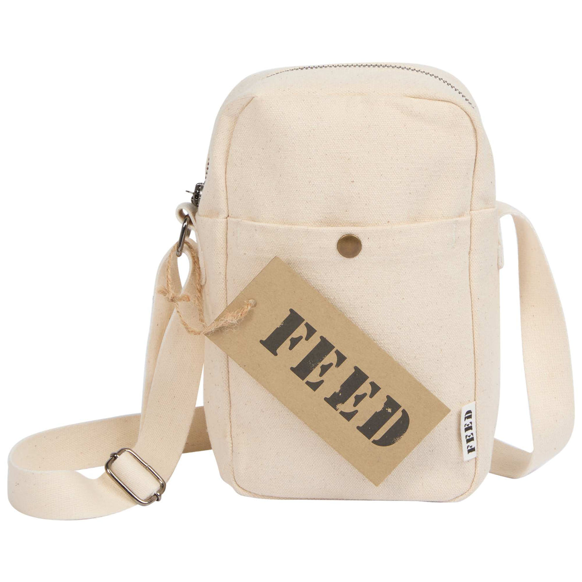 FEED Crossbody Bag in GOTS Organic Cotton - Natural - Front Tag