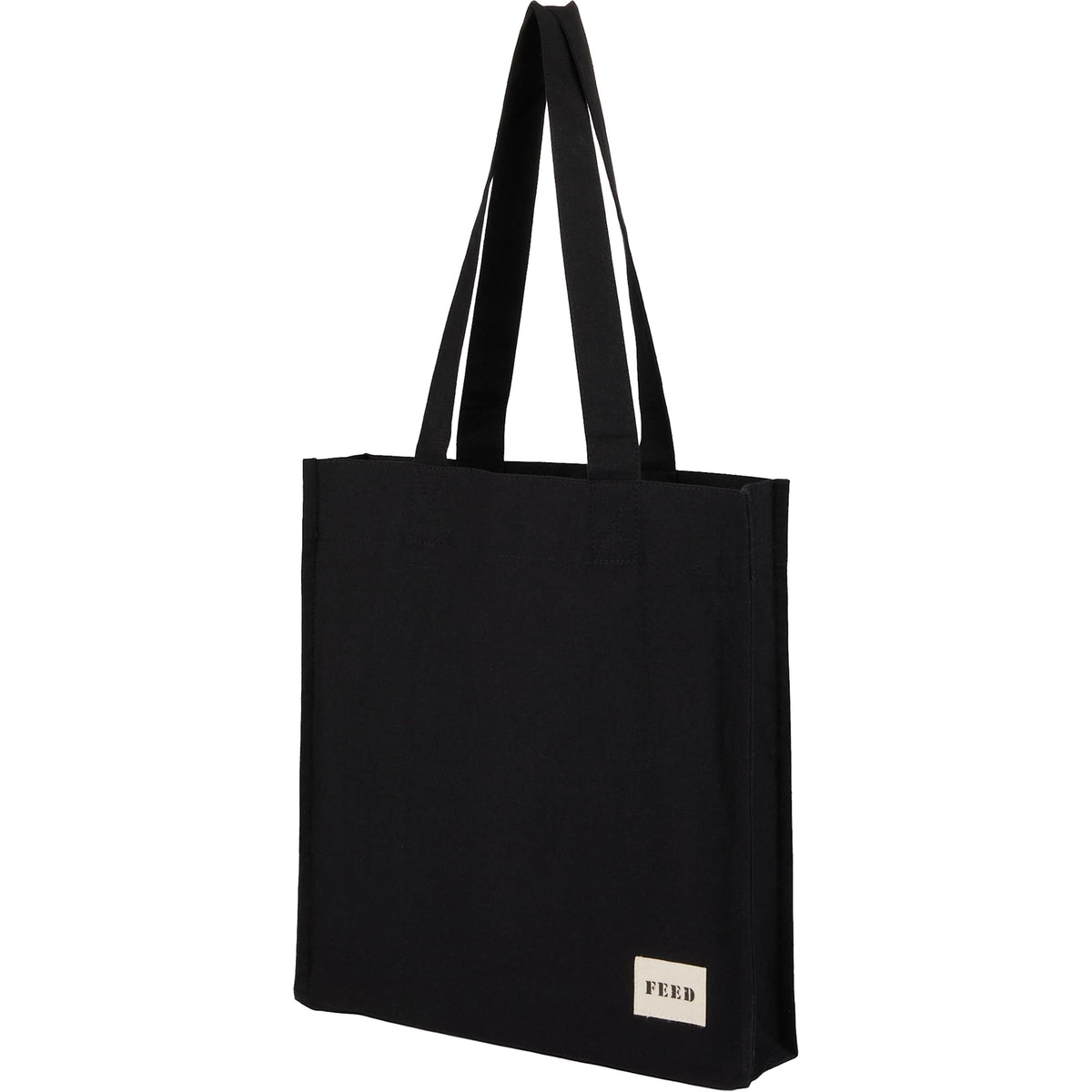 FEED Gusseted Organic Cotton Book Tote - Black - Left Angle