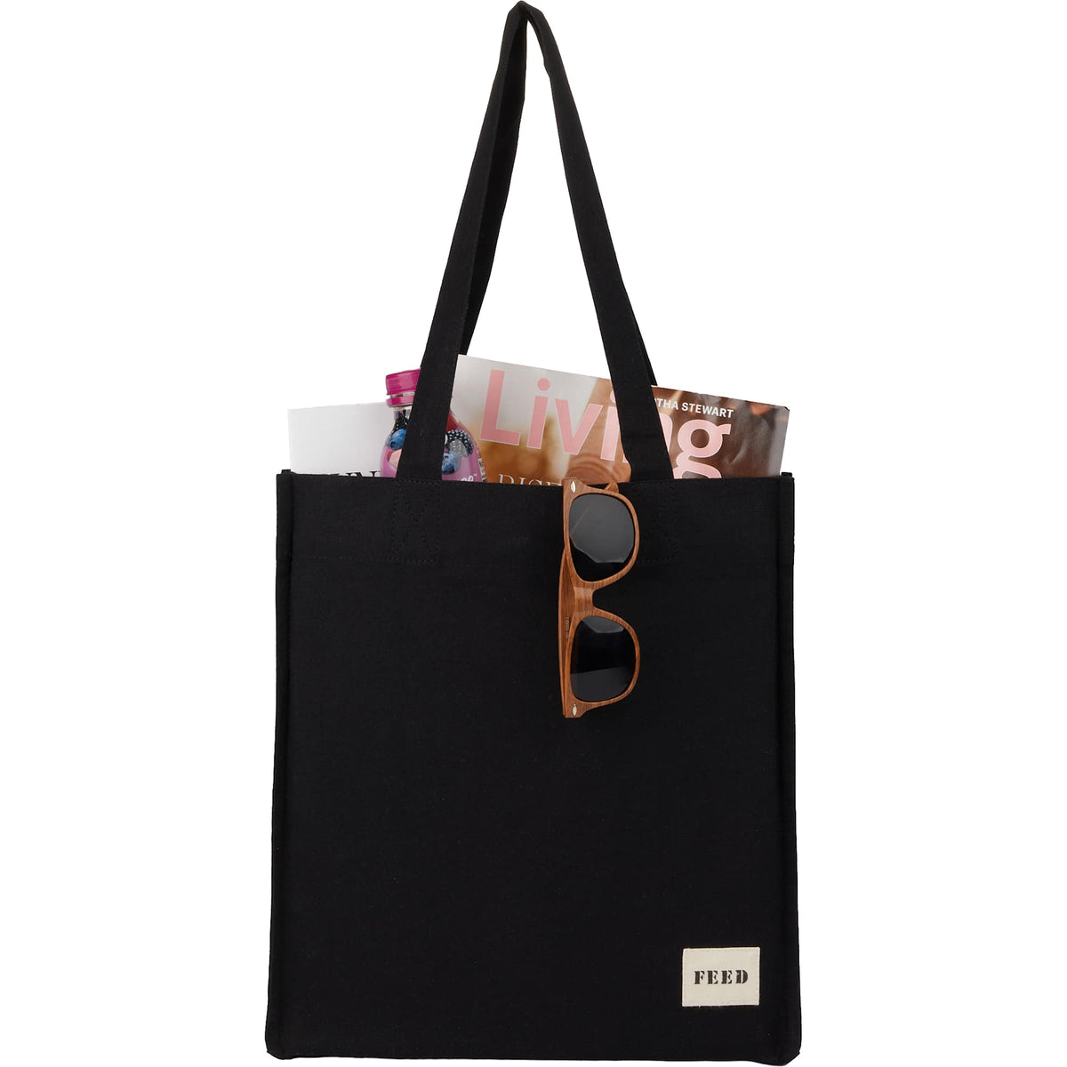 FEED Gusseted Organic Cotton Book Tote - Black - Propped