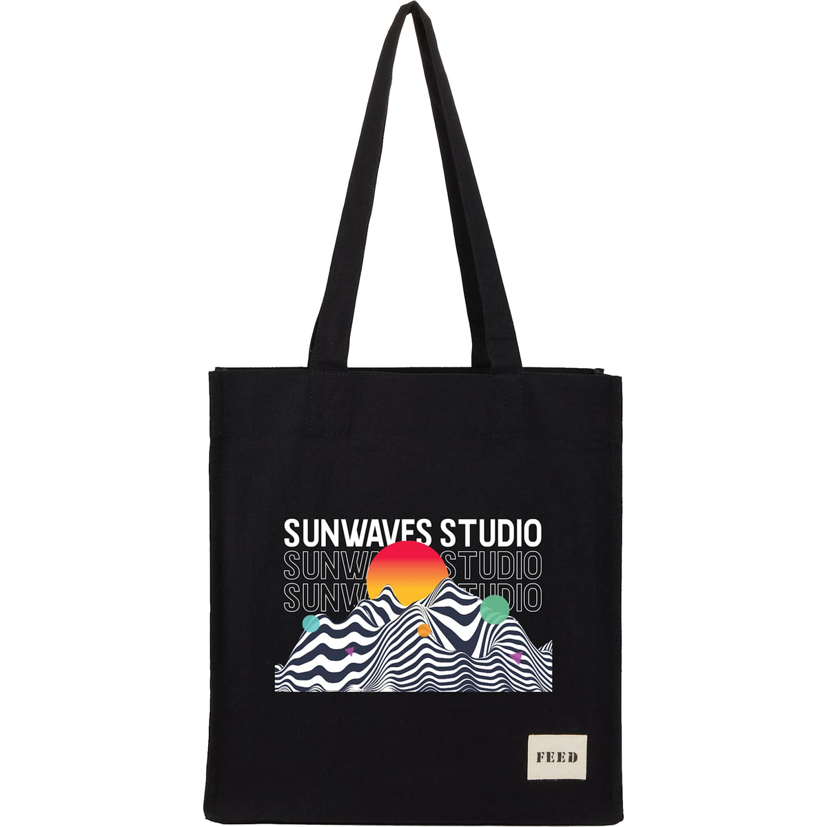 FEED Gusseted Organic Cotton Book Tote Embroidery - Black - Front