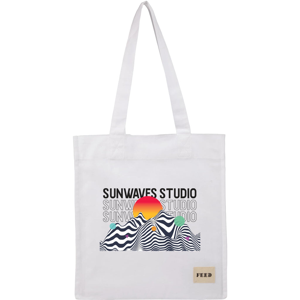 FEED Gusseted Organic Cotton Book Tote Embroidery - White - Front
