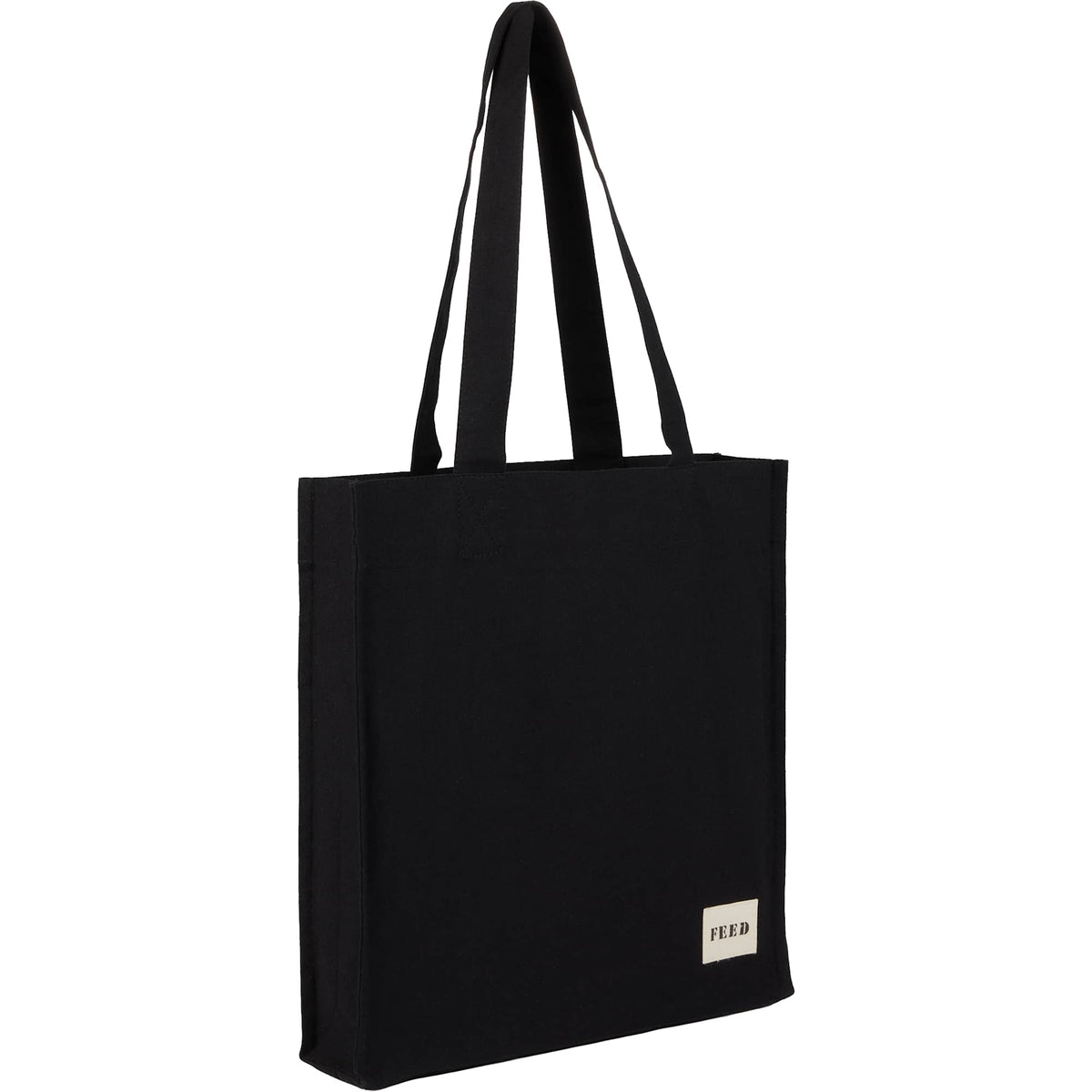 FEED Gusseted Organic Cotton Book Tote Transfer - Black - Right Angle
