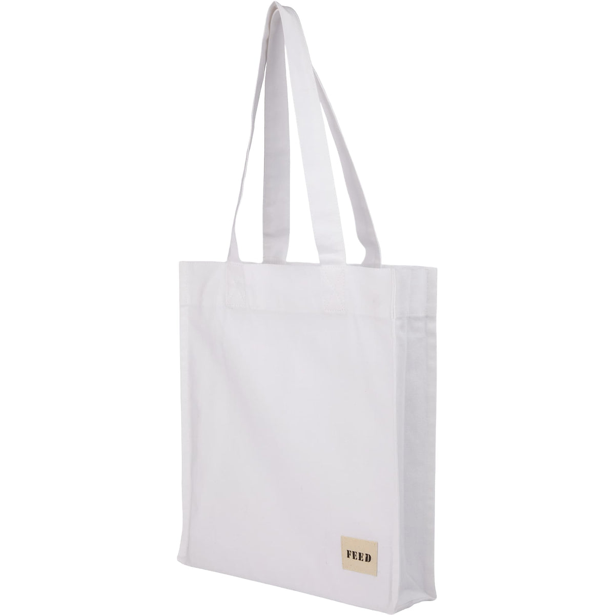 FEED Gusseted Organic Cotton Book Tote Transfer - White - Left Angle